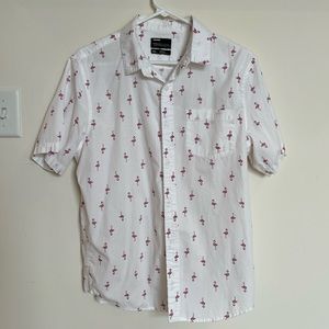 Short sleeve, flamingo printed, medium, Public Opinion shirt.